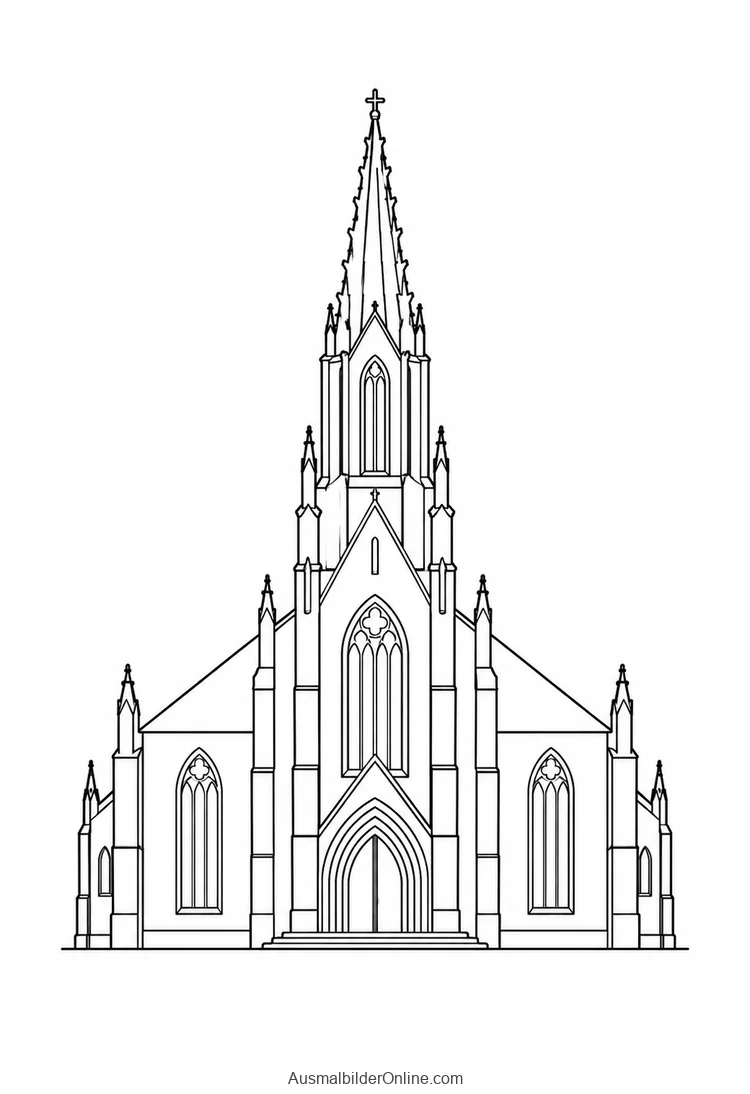 Vereinfachtes Ulmer Münster mit hohem Hauptturm und gotischem Spitzbogenportal
