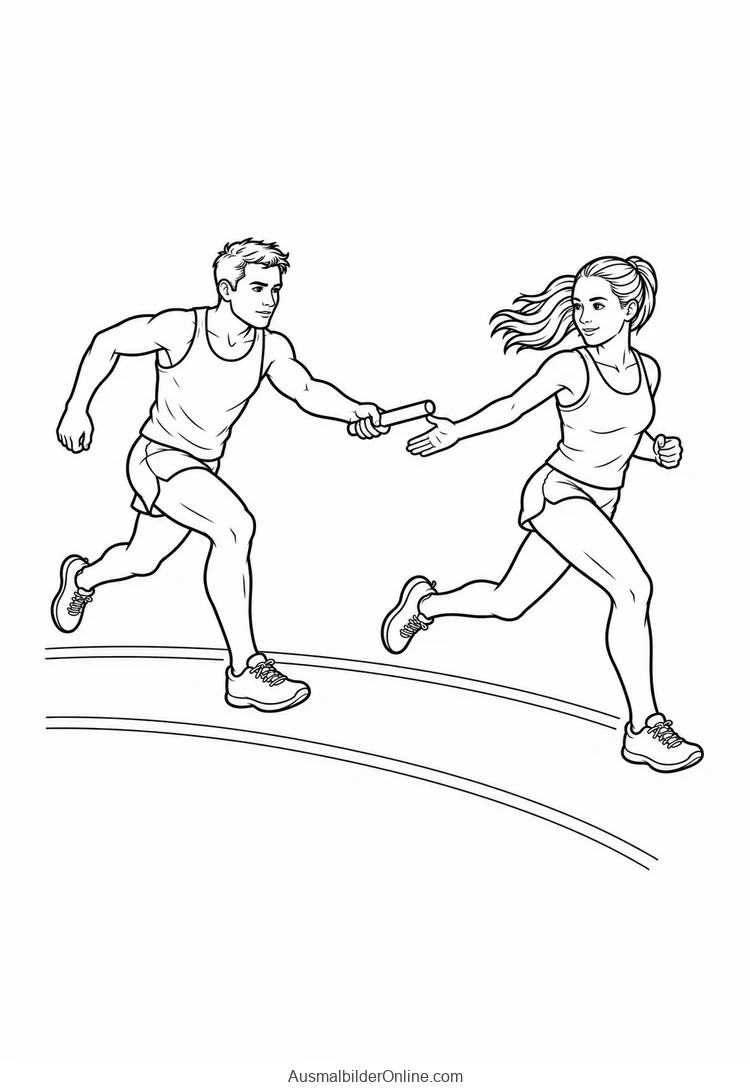 Zwei Laufende übergeben sich auf einer Laufbahn einen Staffelstab