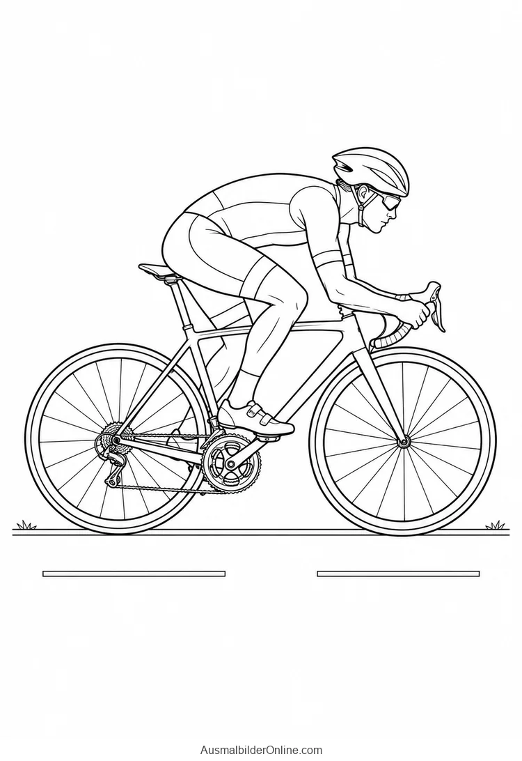 Ein Rennradfahrer mit Helm und Brille sitzt nach vorn gebeugt auf einem Rennrad