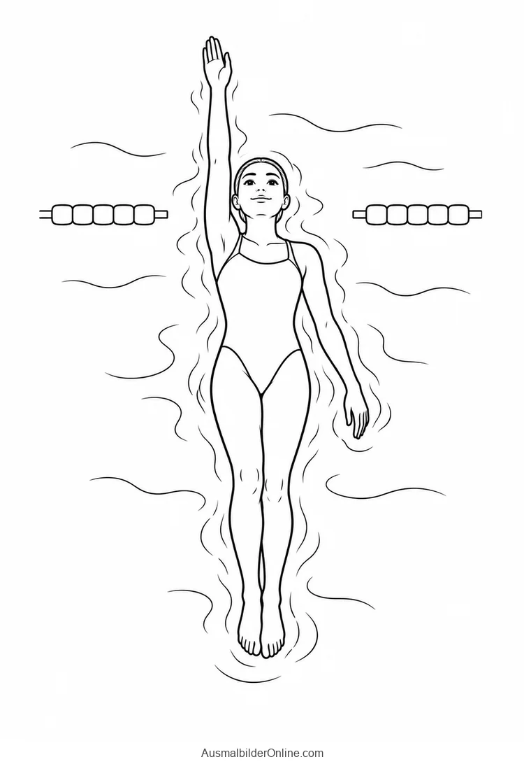 Eine Schwimmerin liegt mit einem nach vorn gestreckten Arm im Wasser zwischen Bahnleinen