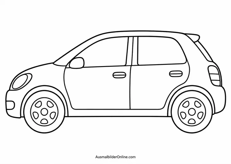 Ein kleines Auto in Seitenansicht mit zwei sichtbaren Rädern und großen Fenstern.