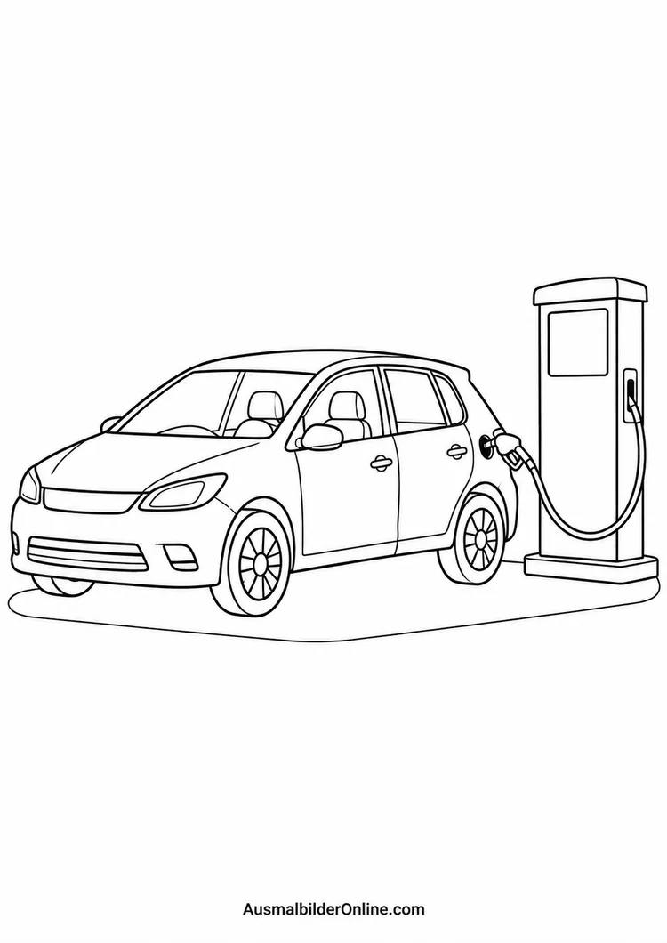 Ein Auto steht neben einer Zapfsäule und wird über einen angeschlossenen Tankschlauch betankt.