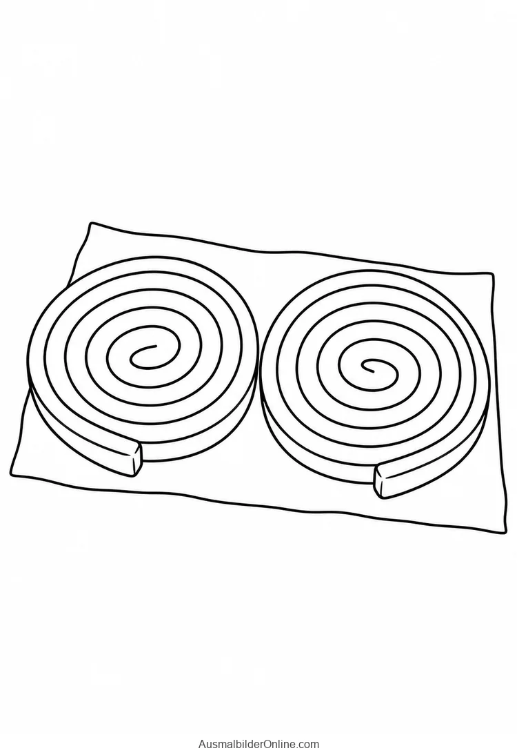 Zwei aufgerollte Lakritzschnecken liegen auf einem Blatt Papier