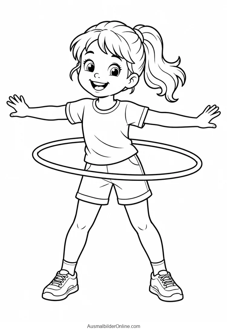 Ein Mädchen bewegt einen Hula-Hoop-Reifen um die Hüfte