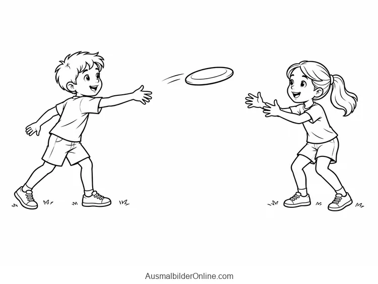 Ein Junge und ein Mädchen werfen sich eine Frisbeescheibe zu