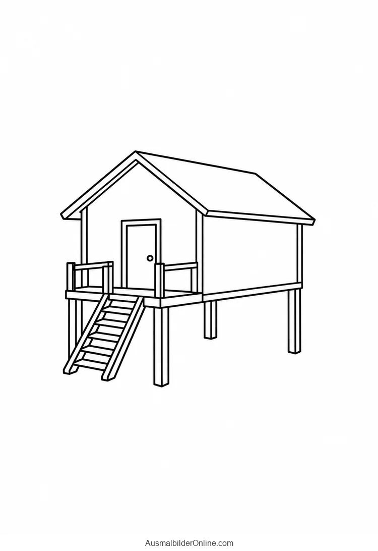 Haus auf Stelzen mit Außentreppe und Veranda