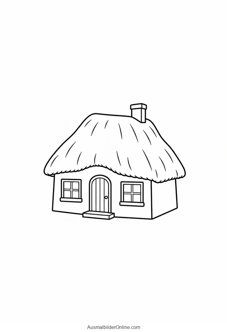 Kleines Haus mit Reetdach und Schornstein