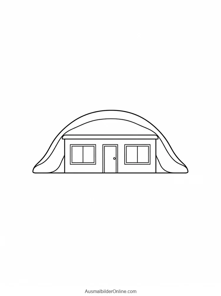 Niedriges Haus mit einer geschwungenen Dachform