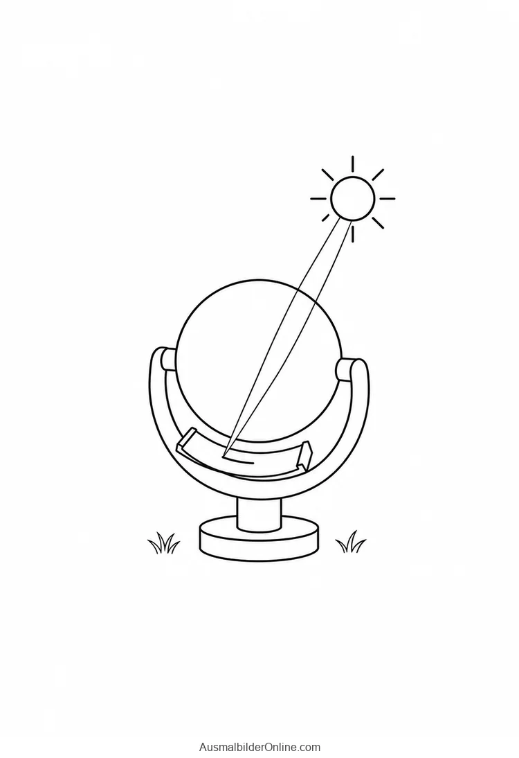 Sonnenscheinschreiber mit einer Kugel in gebogener Halterung und einem Sonnenstrahl