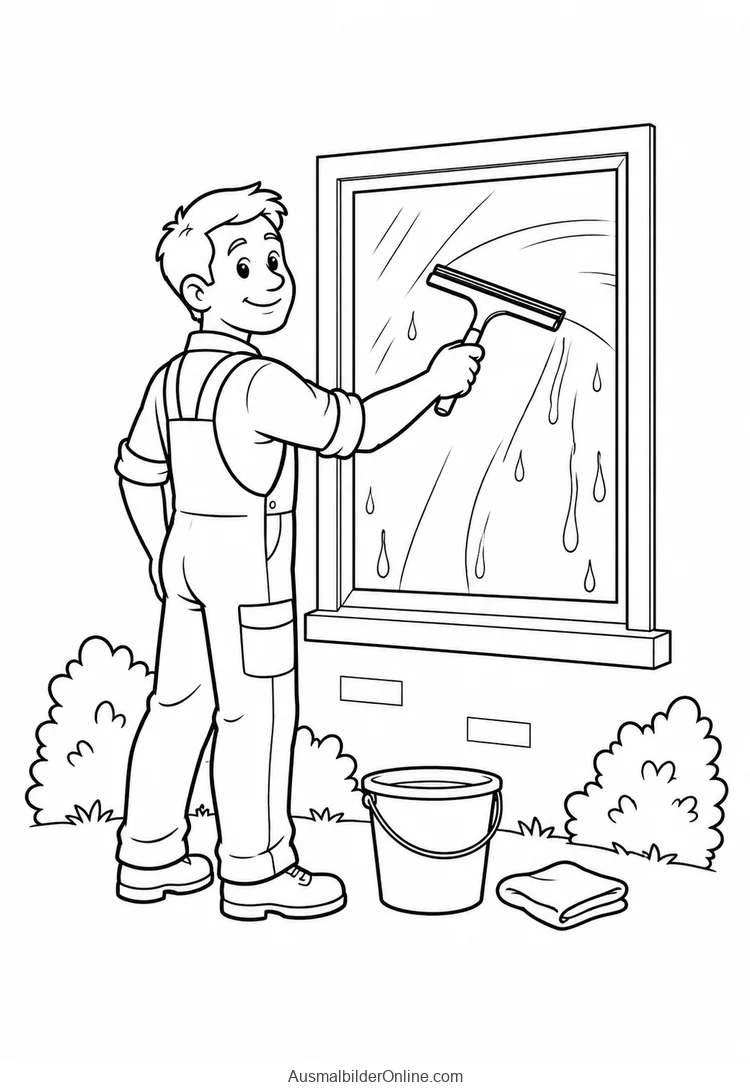 Ein Fensterputzer reinigt eine Fensterscheibe mit einem Abzieher