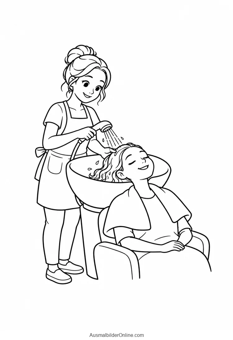 Eine Friseurin wäscht einer Kundin die Haare am Waschbecken