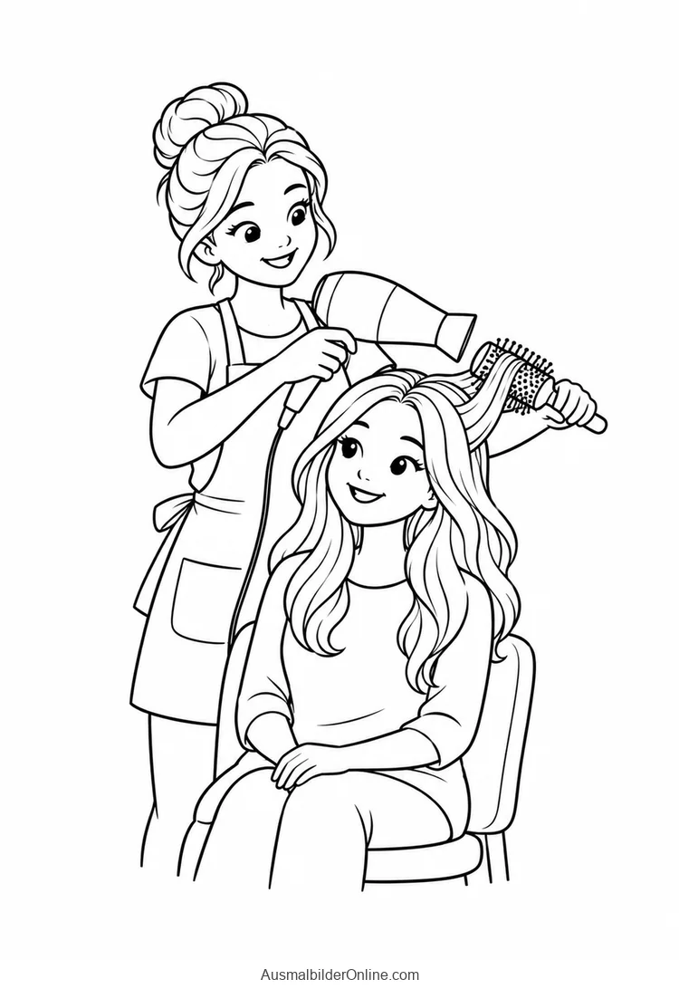 Eine Friseurin föhnt die Haare einer Kundin mit einer Rundbürste