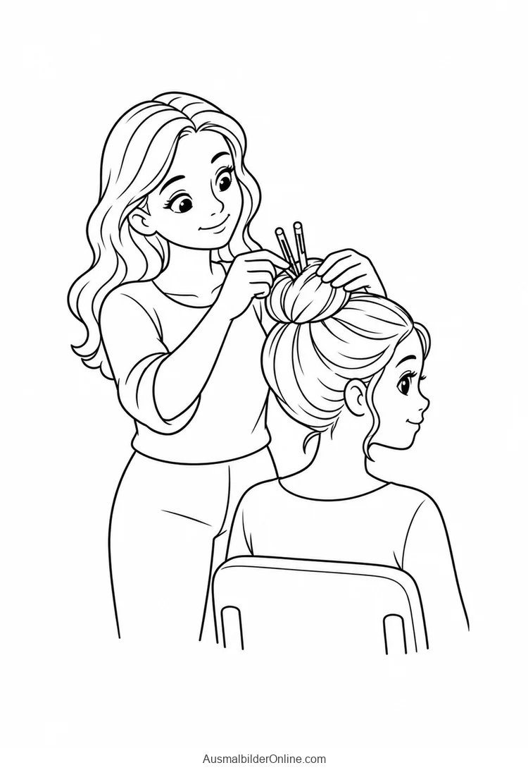 Eine Friseurin steckt einen Haarknoten mit Haarnadeln fest