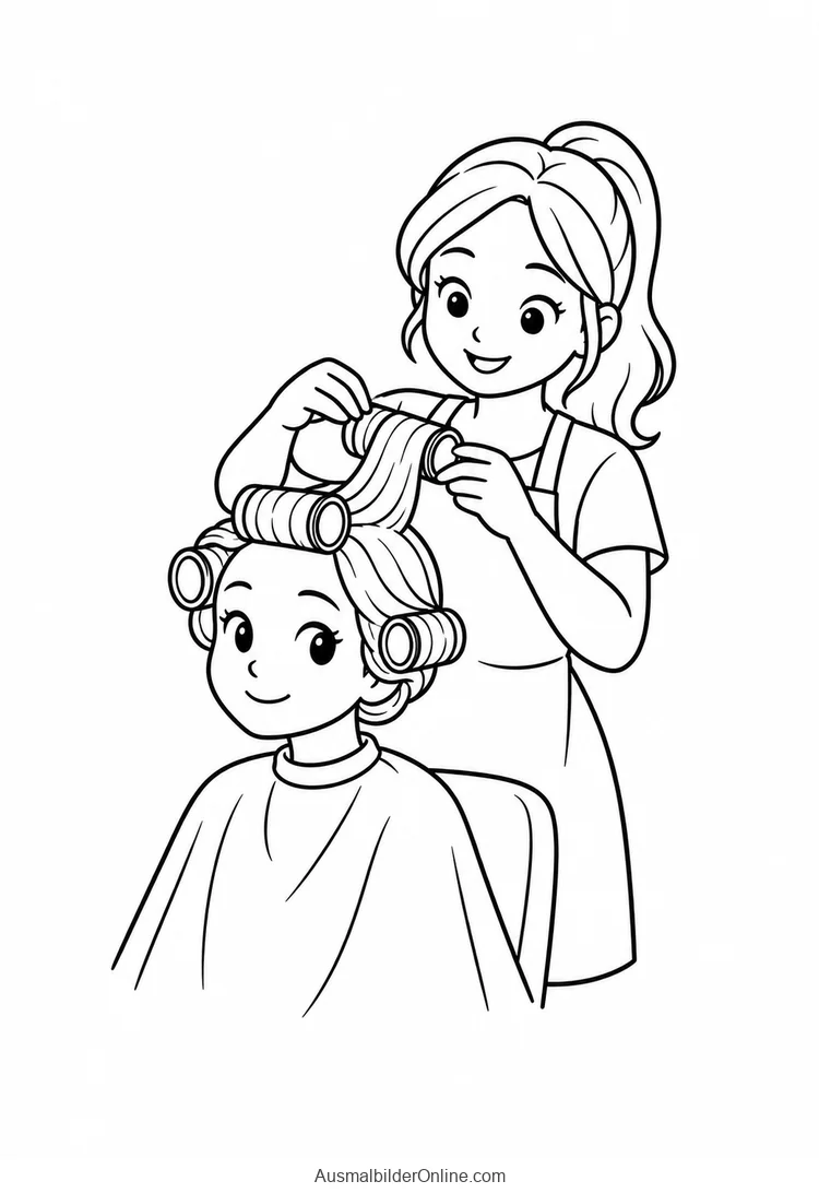 Eine Friseurin wickelt eine Haarsträhne auf einen Lockenwickler