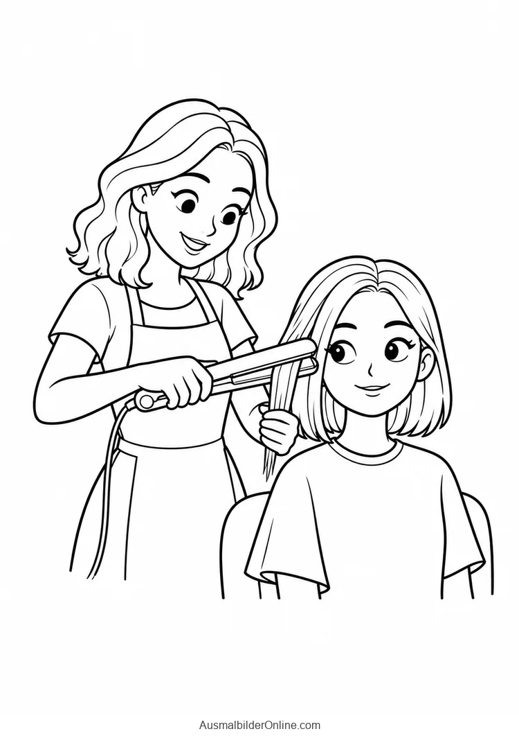 Eine Friseurin glättet eine Haarsträhne mit einem Glätteisen