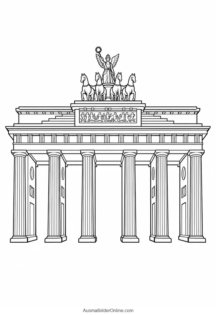 Das Brandenburger Tor mit sechs sichtbaren Frontsäulen und einer Quadriga auf dem Dach