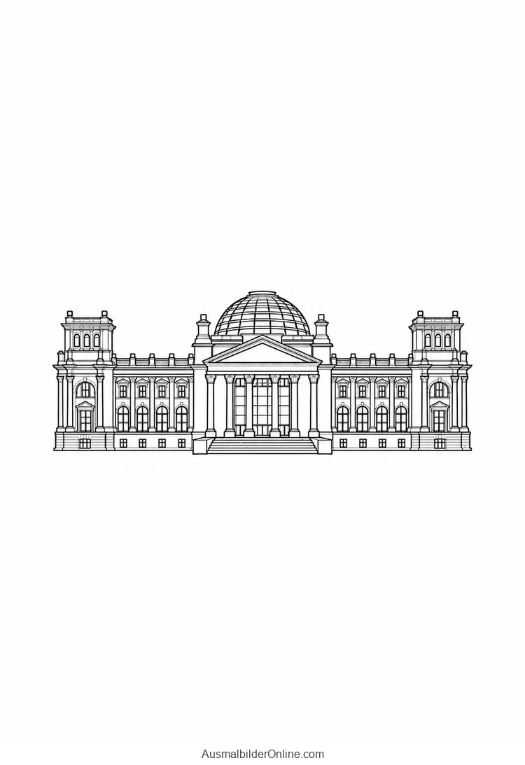 Vereinfachte Frontalansicht des Reichstagsgebäudes mit mittiger Glaskuppel
