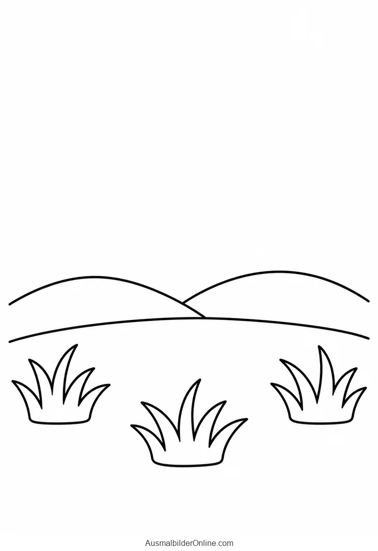 Zwei sanfte Wiesenhügel mit drei großen Grasbüscheln
