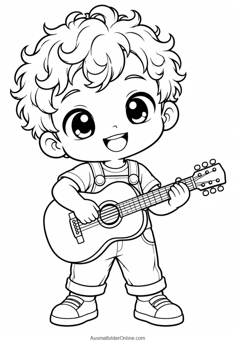 Eine originale Chibi-Musikfigur spielt eine kleine Gitarre