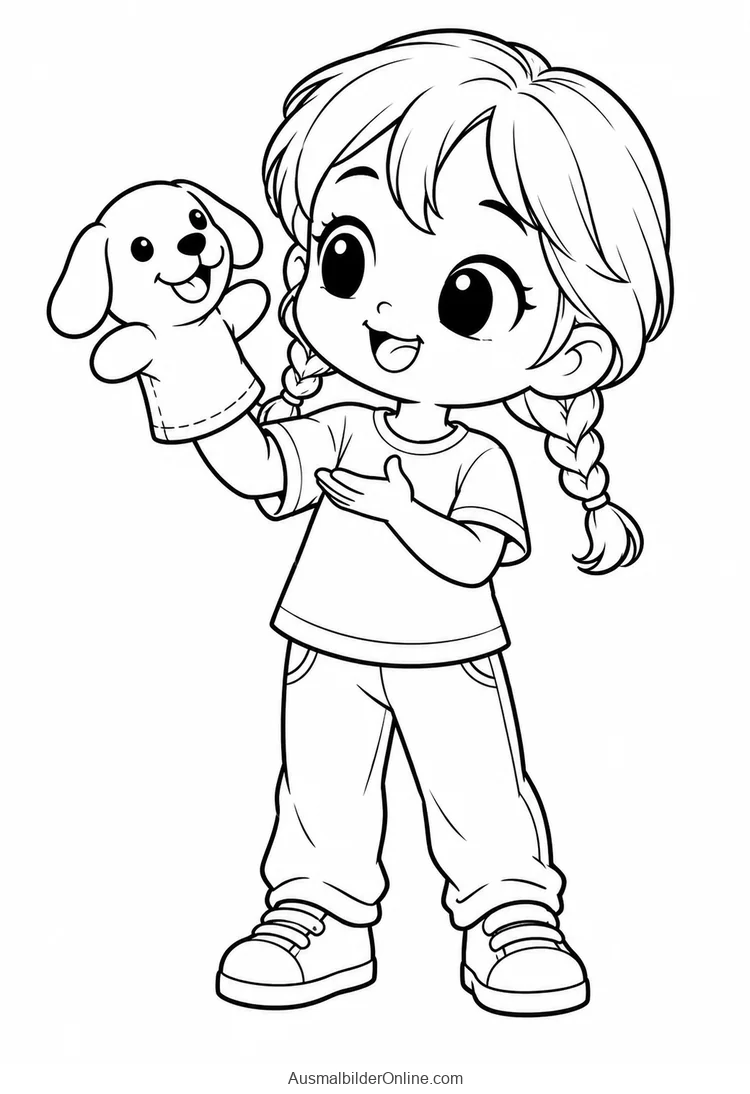 Eine originale Chibi-Figur spielt mit einer einfachen Handpuppe