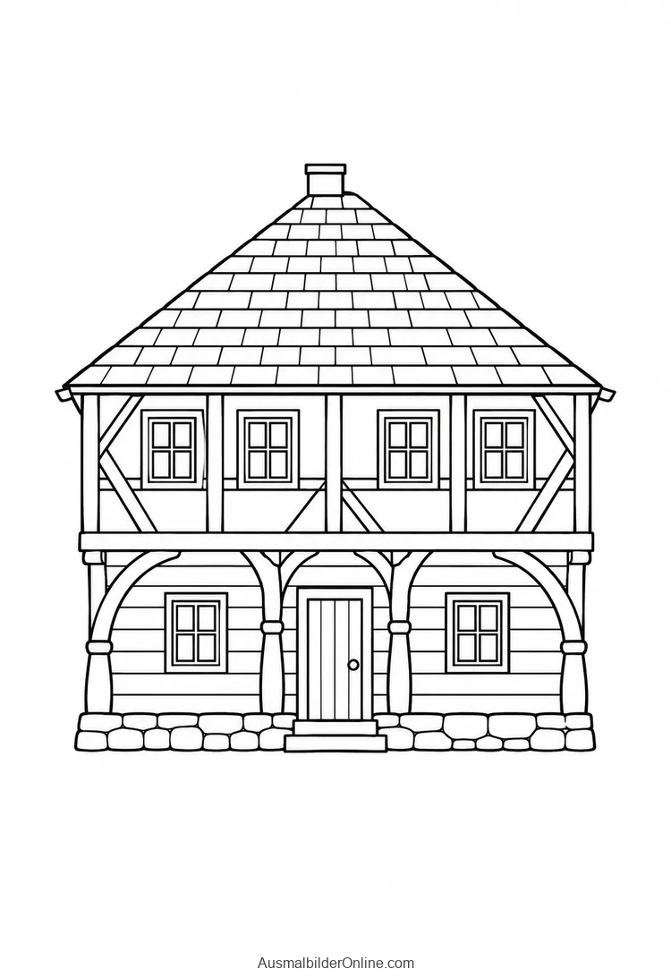 Ein Umgebindehaus mit hölzernen Stützen und Fachwerkobergeschoss