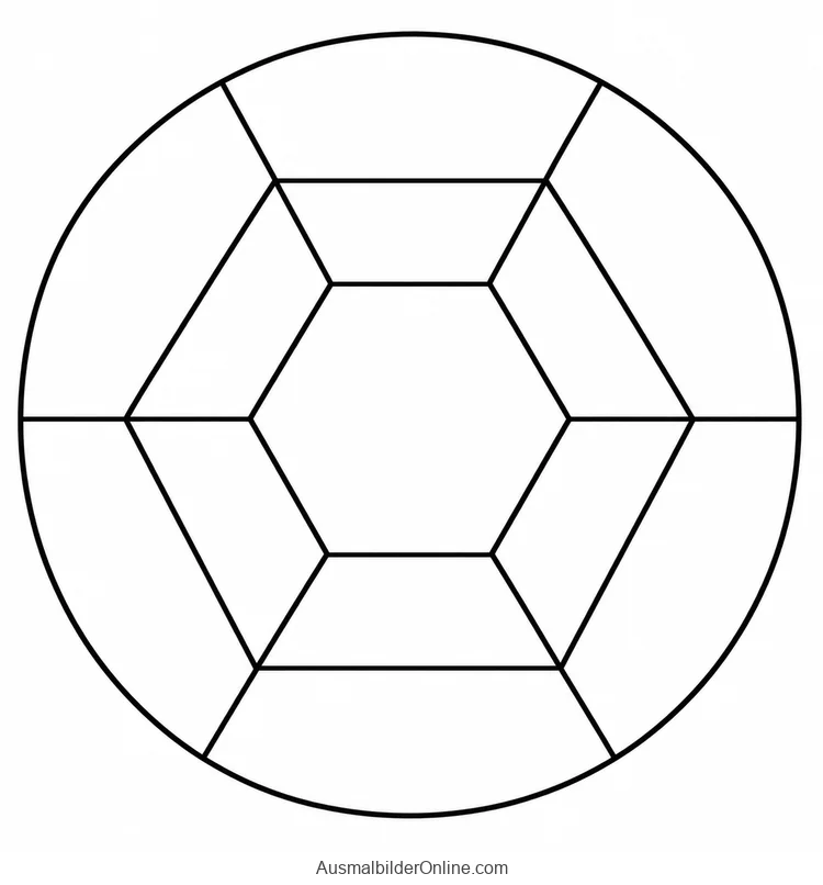 Sechseck mit unterteiltem Ring in einem Kreis