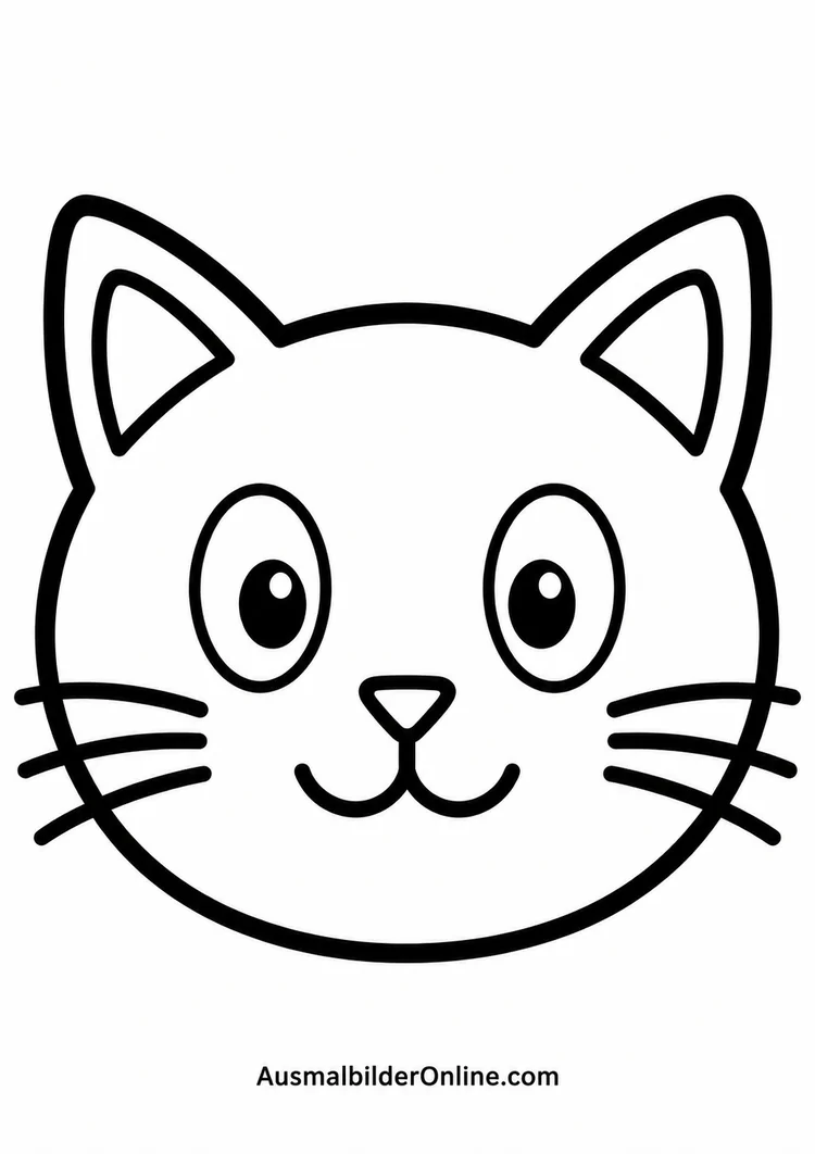 Einfacher runder Katzenkopf mit großen Augen und Schnurrhaaren