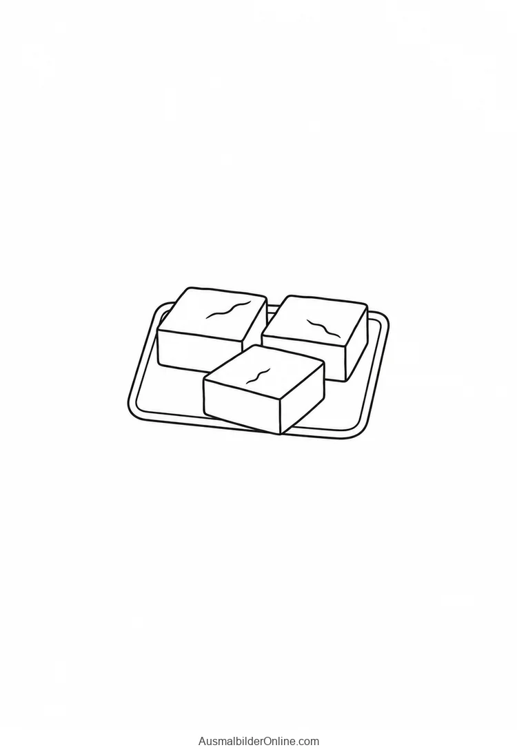 Drei quadratische Brownies mit leicht gerissener Kruste liegen auf einem kleinen Blech