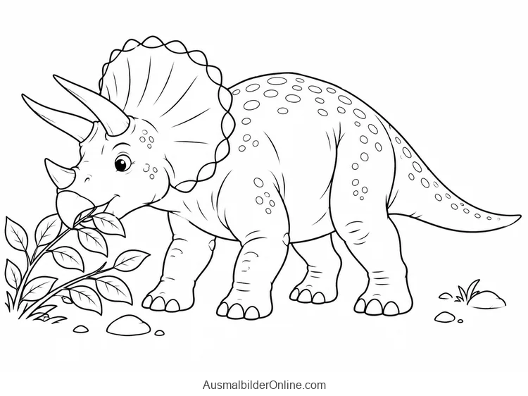 Dreihörniger Triceratops frisst Blätter
