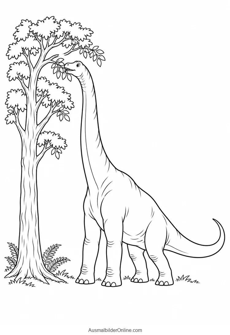 Brachiosaurus streckt langen Hals nach einem hohen Zweig