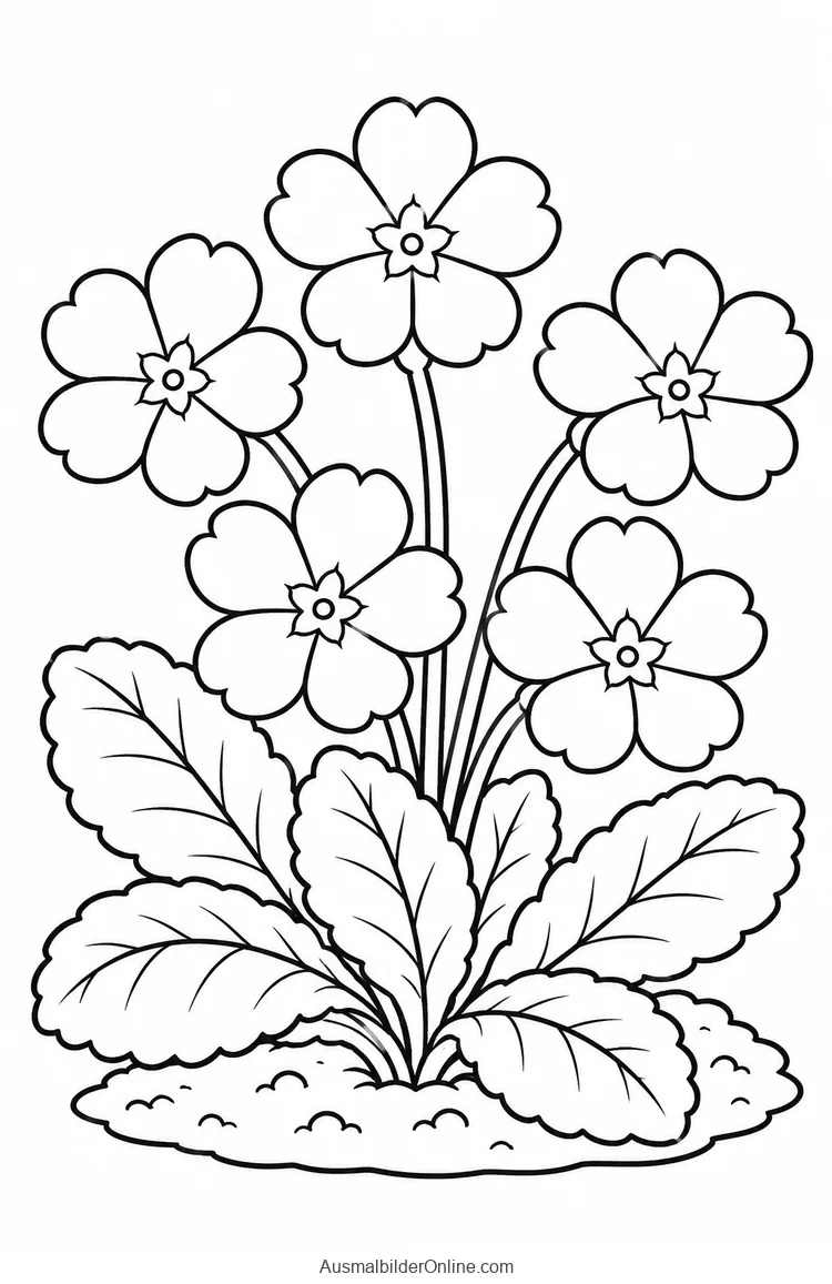 Primel mit fünf großen Blüten und Blattrosette