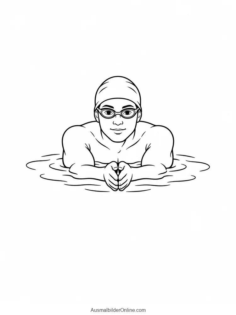Ein Schwimmer mit Badekappe und Schwimmbrille hält die Hände vor der Brust zusammen