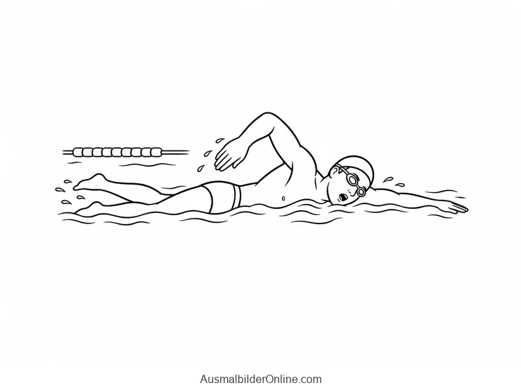 Ein Schwimmer mit Schwimmbrille bewegt einen Arm über dem Wasser nach vorn