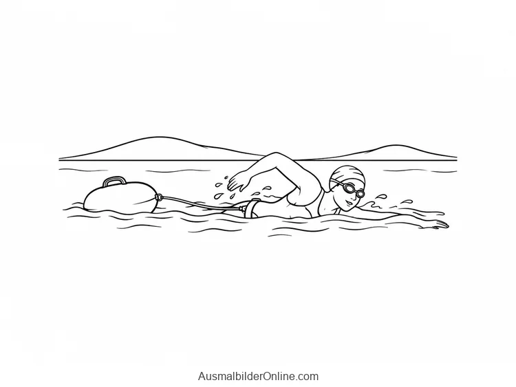 Ein Schwimmer bewegt sich neben einer schwimmenden Boje durch offenes Wasser
