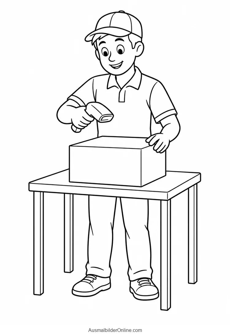 Ein Postmitarbeiter scannt ein Paket mit einem Handscanner