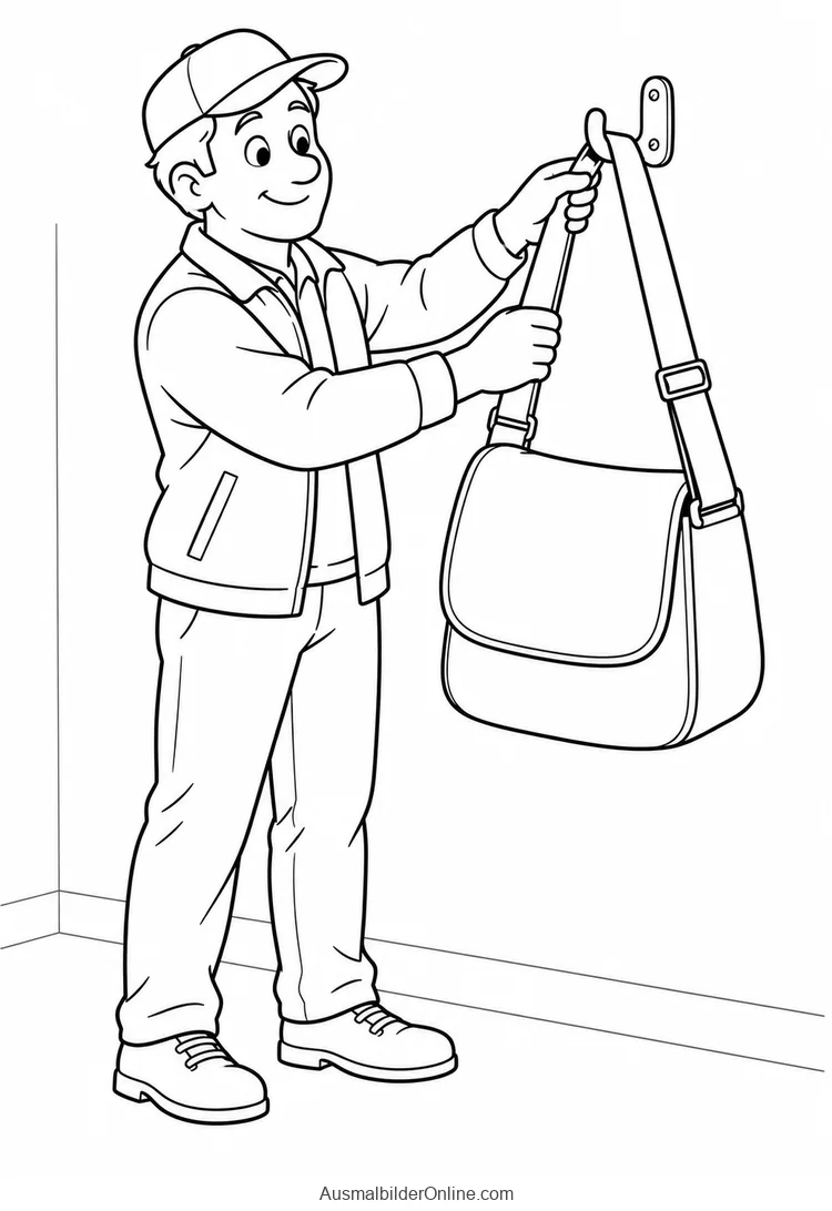Ein Postbote verstellt den Trageriemen seiner Posttasche