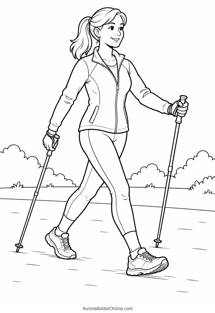 Sportlerin geht mit zwei Nordic-Walking-Stöcken auf einem Weg