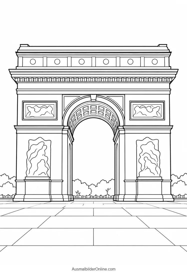 Der Arc de Triomphe in Paris steht mit breitem Mittelbogen auf einem freien Platz