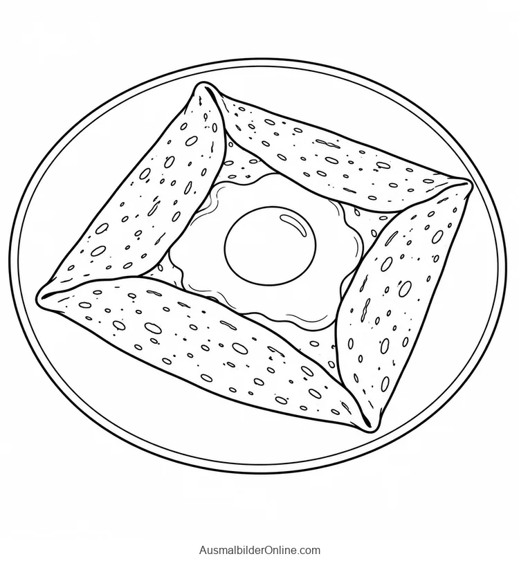 Eine quadratisch gefaltete Galette mit einem Spiegelei liegt auf einem runden Teller
