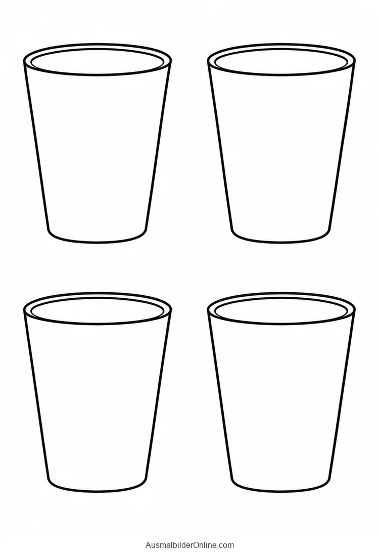 Vier einfache Becher stehen in zwei Reihen