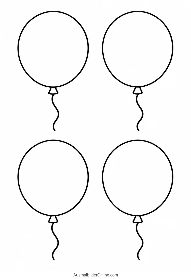 Vier Luftballons mit kurzen gewellten Schnüren stehen in zwei Reihen