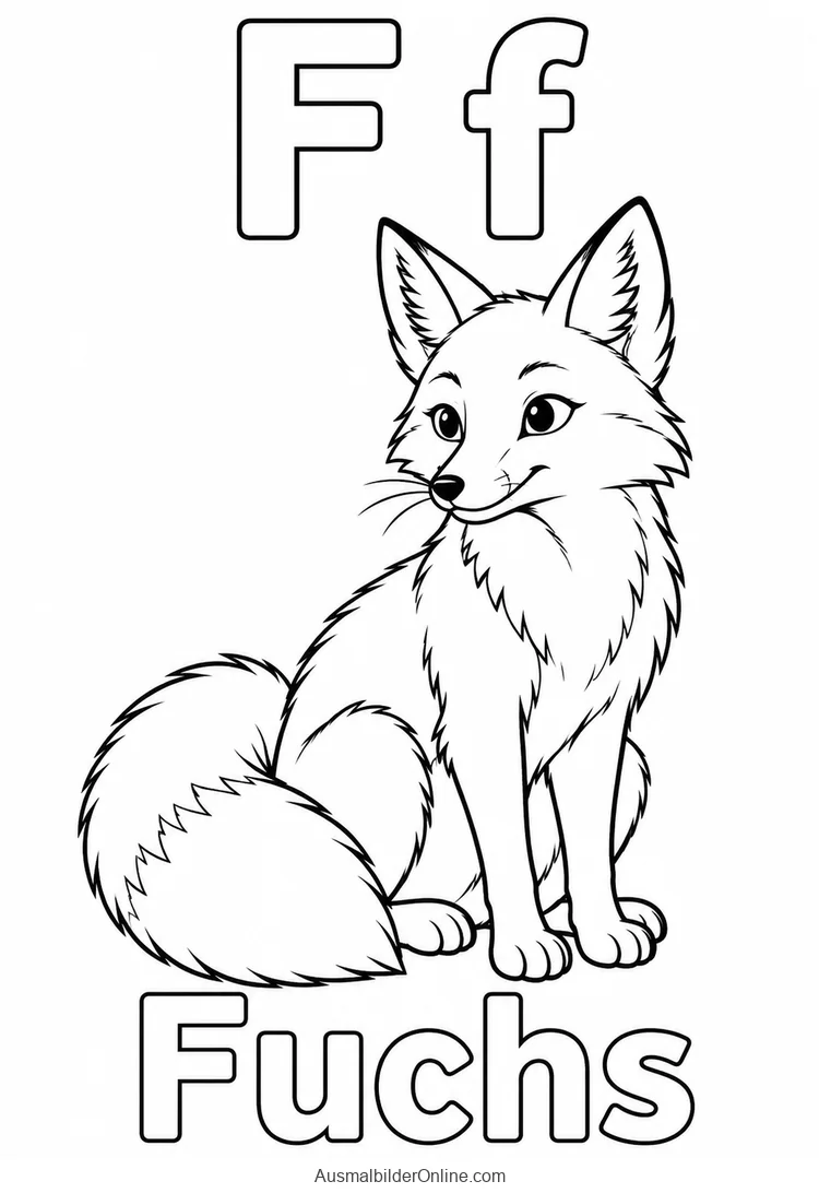 F und f neben einem sitzenden Fuchs mit dem Wort Fuchs
