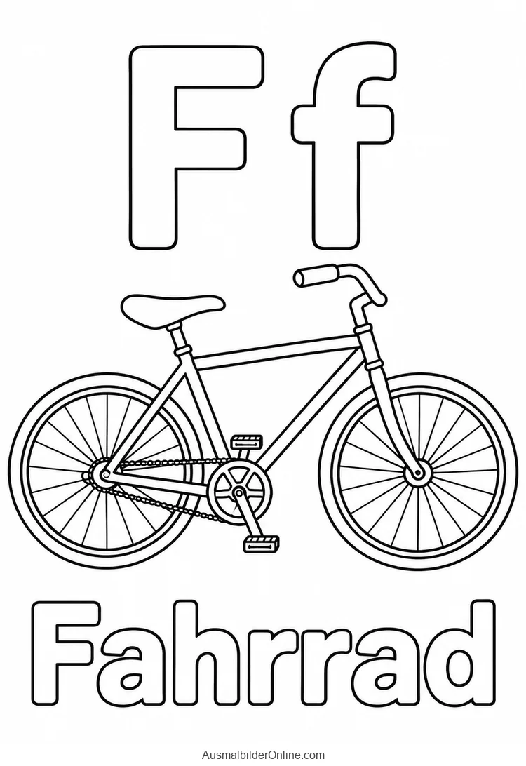 F und f neben einem Fahrrad mit dem Wort Fahrrad