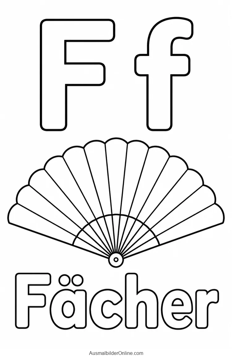 F und f neben einem aufgeklappten Fächer mit dem Wort Fächer