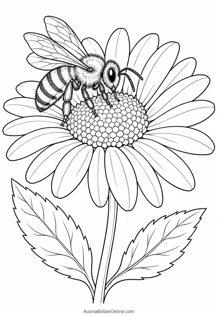 Biene besucht eine große einzelne Margeritenblüte
