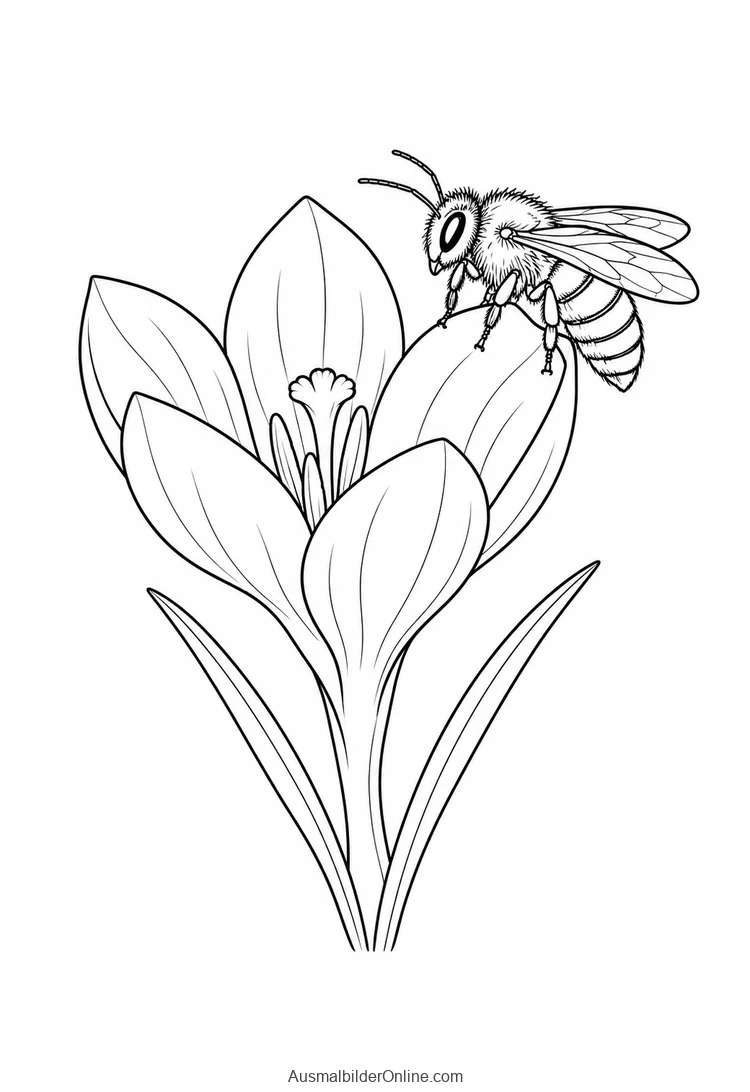 Biene sitzt am Rand einer offenen Krokusblüte