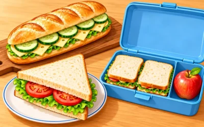 Sandwiches ausmalen: Baguette, Brotdose und Pausenbrot