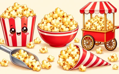 Popcorn-Ausmalbilder: Schüssel, Tüte und Wagen