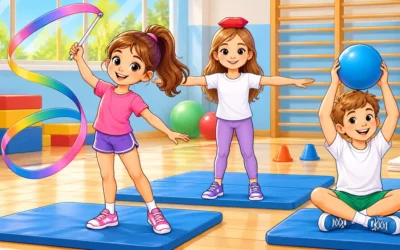 Kinderturnen ausmalen: Band, Hütchen und Balance