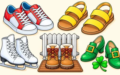 Schuhe-Ausmalbilder mit Turnschuhen und Schlittschuhen